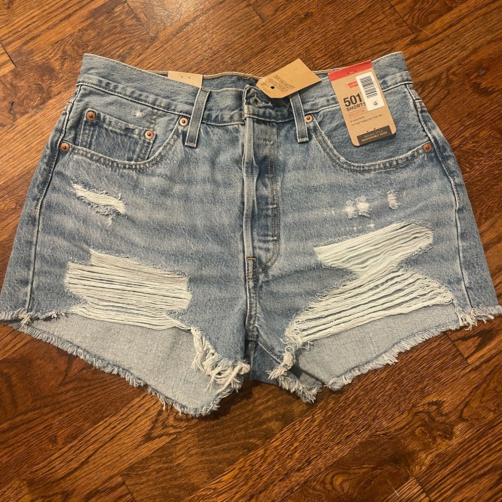 Levi's Classic Blue Ripped Jean Shorts